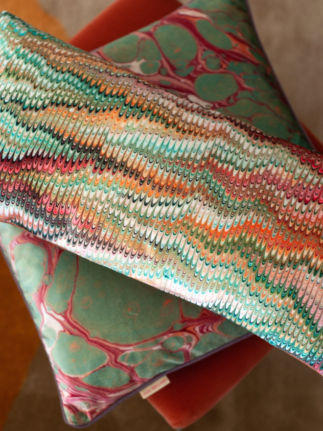 multi coloured handmade velvet cushion