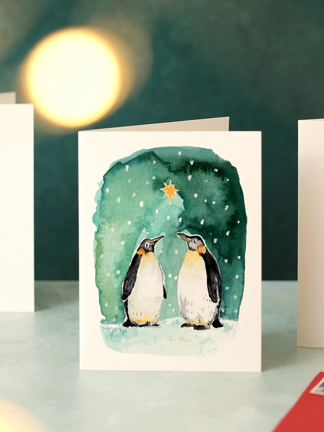 Two Emperor Penguins Mini Christmas Card