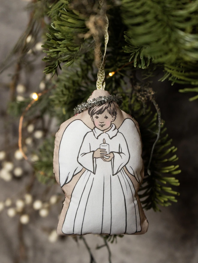 little boy christmas tree angel decoration illustrated printed fabric plush hanging tree decoration