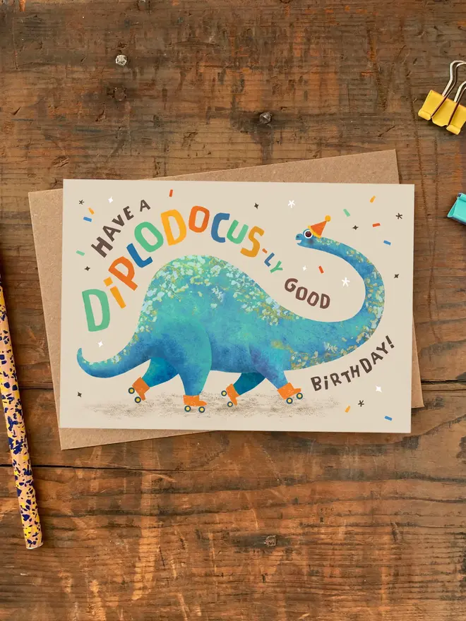 diplodocus illustrated birthday card