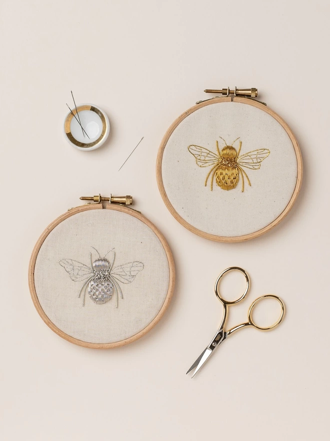 Bee Embroidery Kit - Gold & Silver