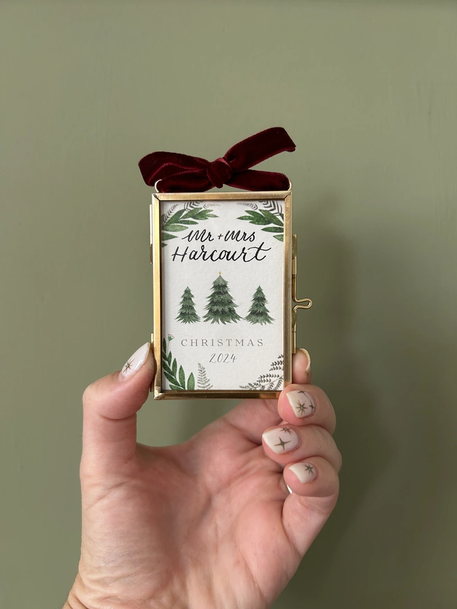 Mr & Mrs Personalised First Christmas Tree Decoration with Calligraphy Personalisation 