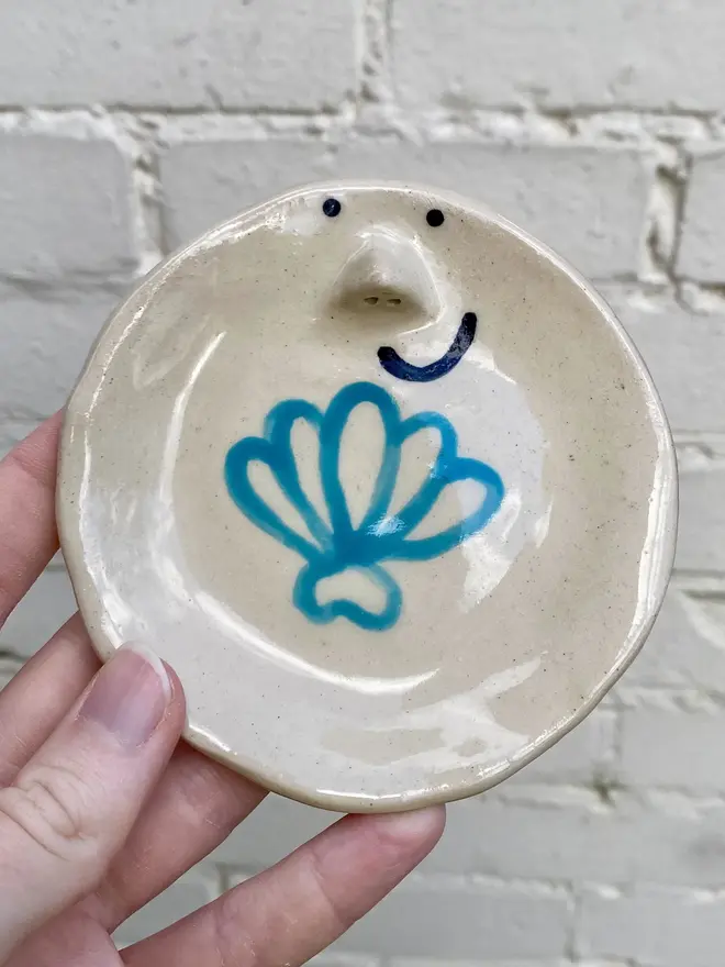 blue shell handmade ceramic trinket dish