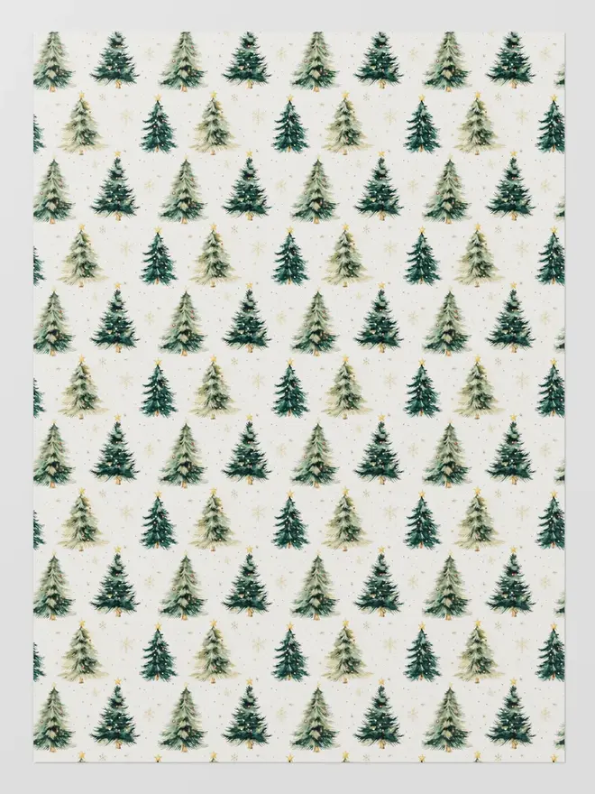White Background Christmas Tree Wrapping Paper