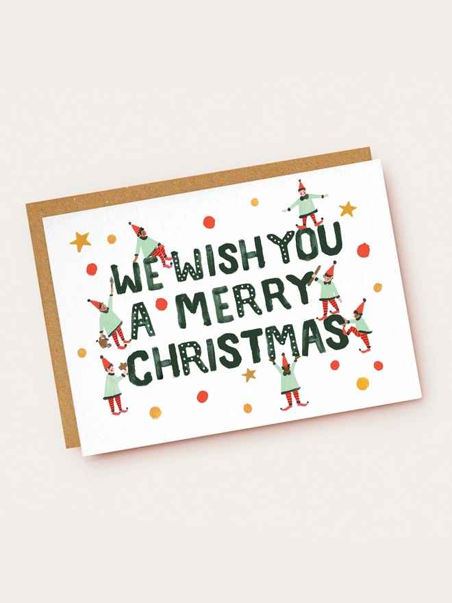 merry christmas elf illustrated card