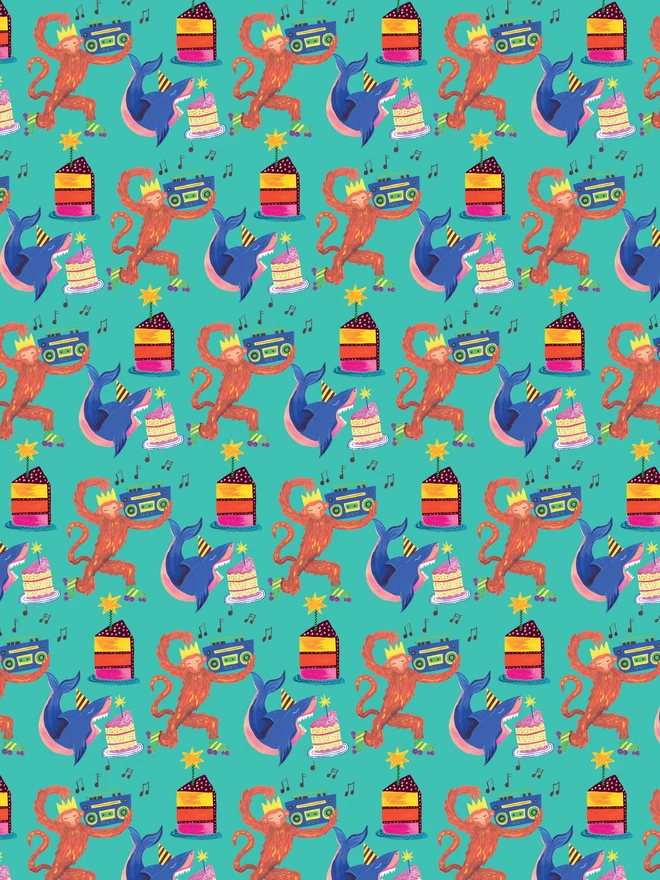 monkey and shark gift wrap