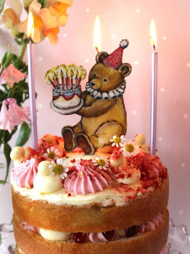 Birthday Teddy - Wooden Cake Topper