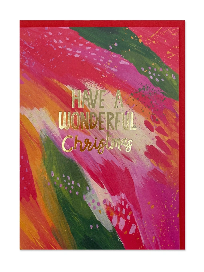 Colourful & Painterly Abstract Design Christmas Card ‘Have a wonderful Christmas' | Raspberry Blossom