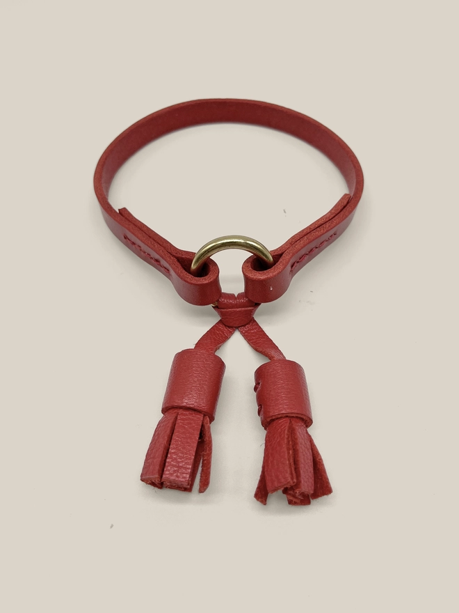 red leather house collar with moccasin tassels
