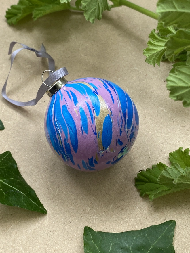 Hand-marbled ceramic bauble