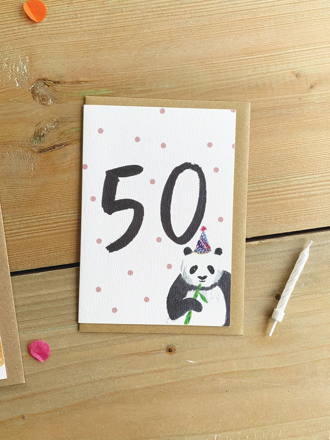 Panda Bear Fiftieth Birthday Milestone Card