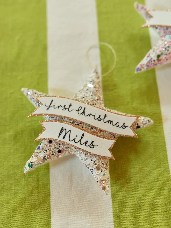 First Christmas glitter star decoration