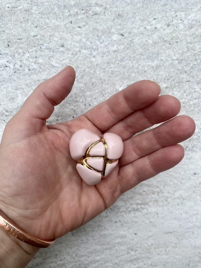 Pastel Pink Kintsugi Heart Worry Stone