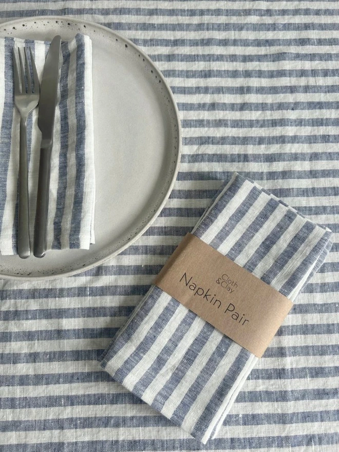 Striped linen napkin pair