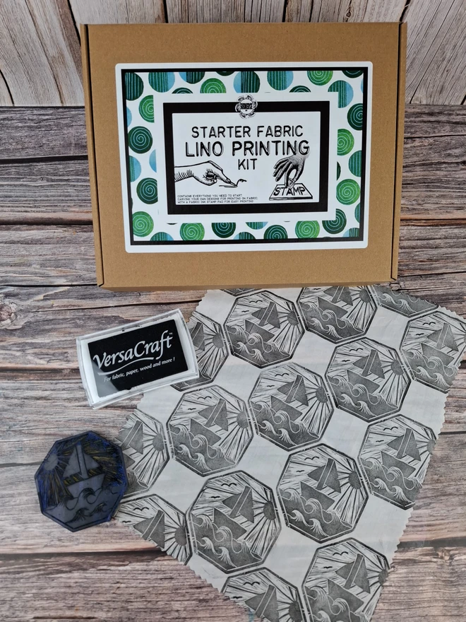 Basic Lino Fabric Carving and Printing Craft Kit with fabric ink stamp pad