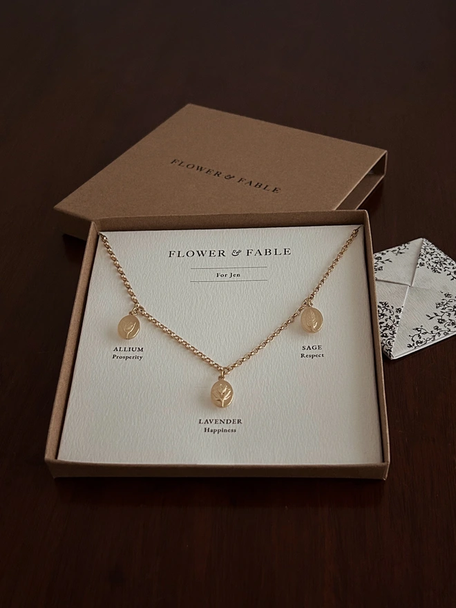 Daughterhood Triple Charm Necklace with presentation box