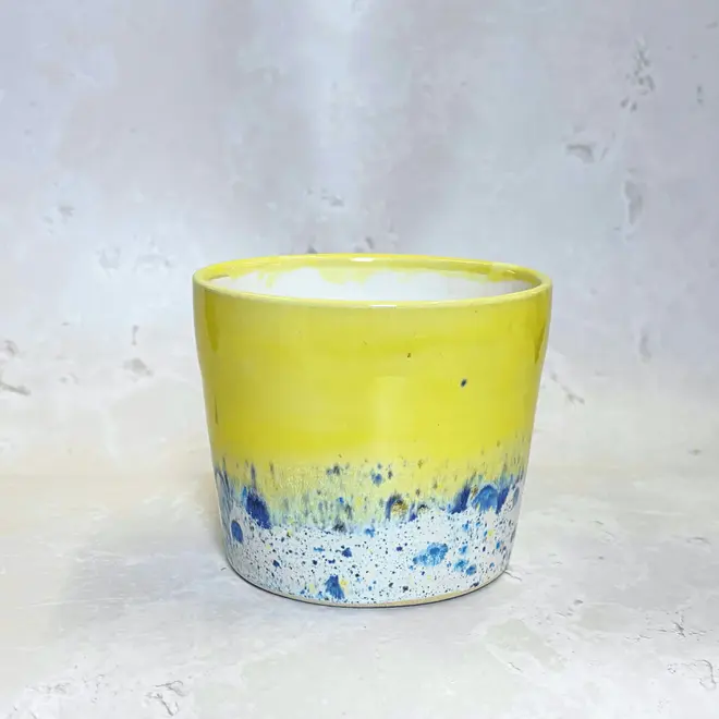 Shoreline Large Pot, a colourful pot placed on a stone surface. 