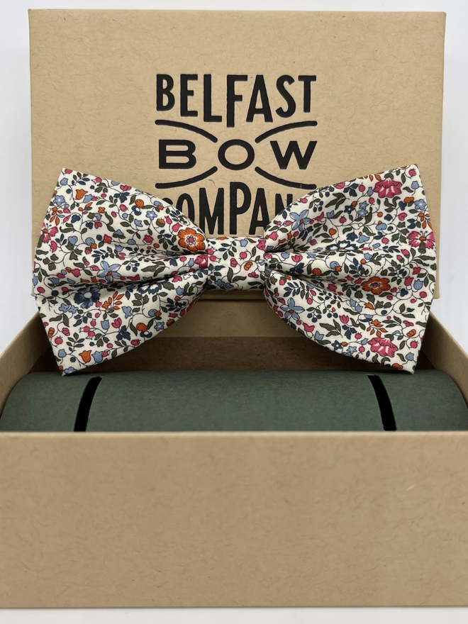 Orange Ditsy Floral Bow Tie handmade by the Belfast Bow Company