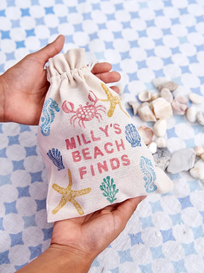 Personalised Beach Find Mini Drawstring Bag