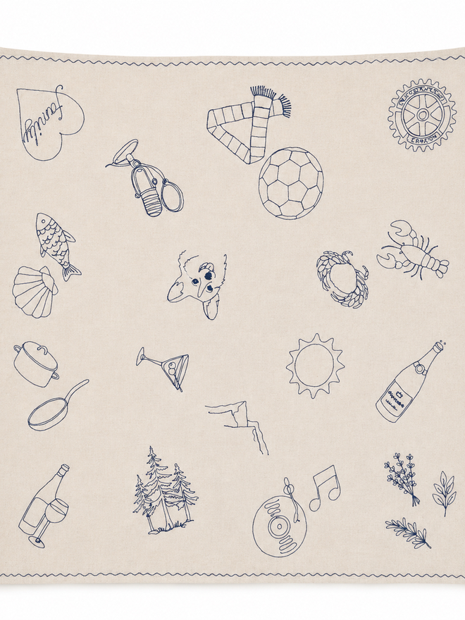 Embroidered 'Favourite Things' Linen Tablecloth Dark Blue