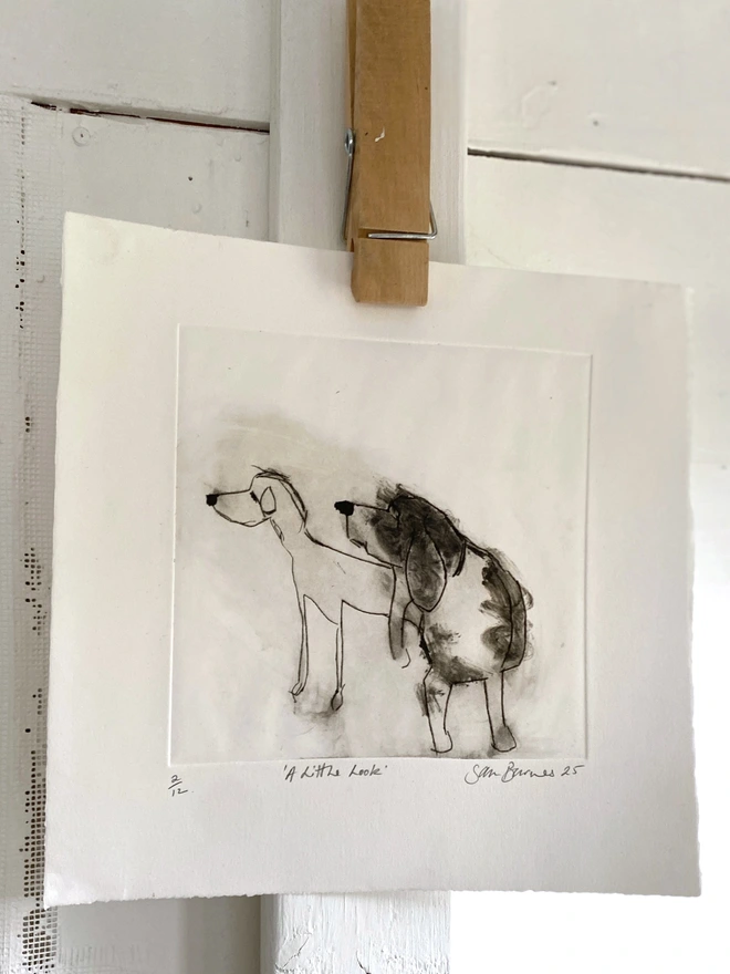 'A Little Look '. Handmade Dog Drypoint Print by Samantha Barnes