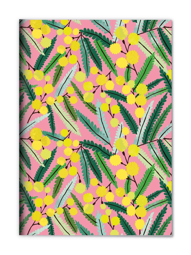 pink mimosa flower illustrated notebook