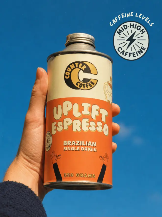 Uplift Espresso. A tin of coffee beans from Counter Coffee.
