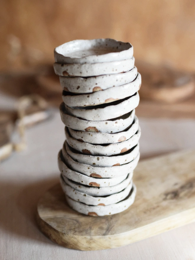 hand pinched ring dish in speckled clay