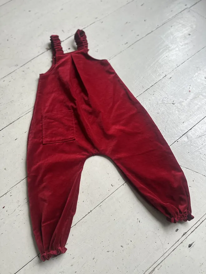 kids velvet dungarees red