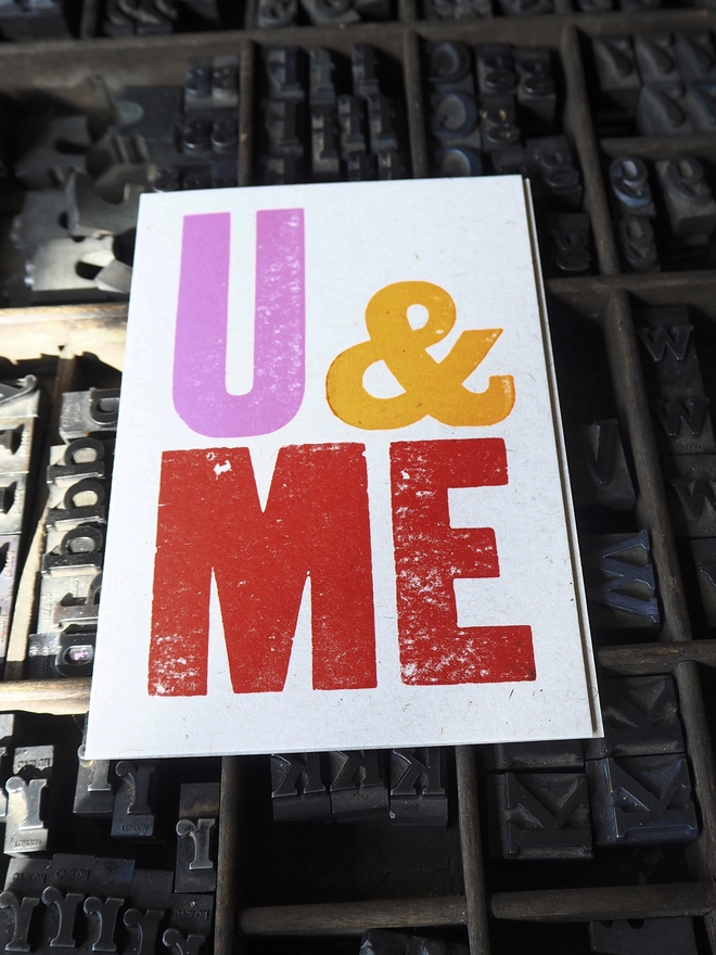 U & ME Letterpress Greetings Card