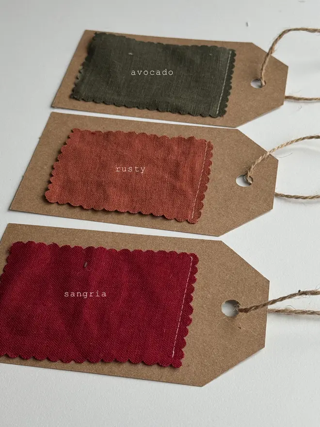 Mini linen christmas stocking. A selection of linen swatches