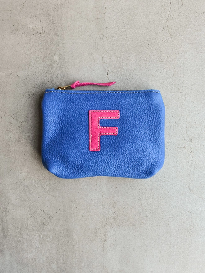 Colbalt Blue Leather Personalised Initial Pouch