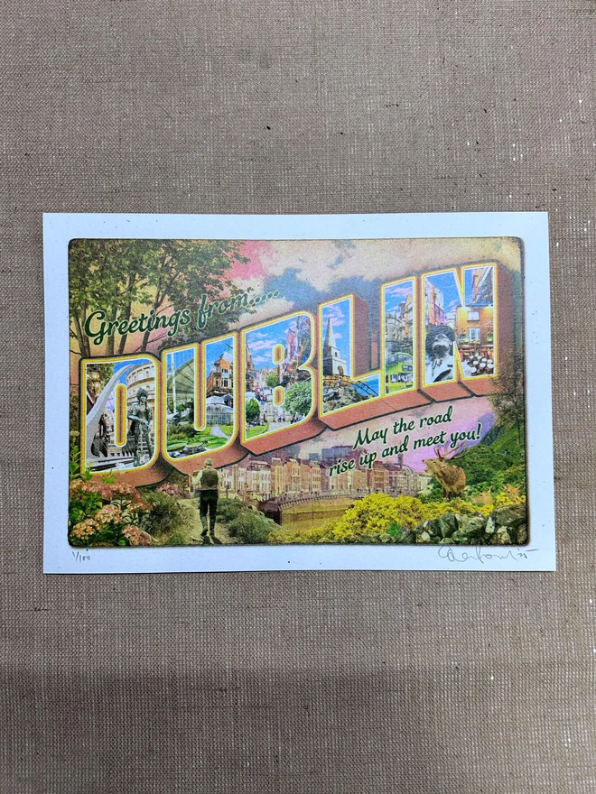 Dublin retro themed vintage screenprint postcard
