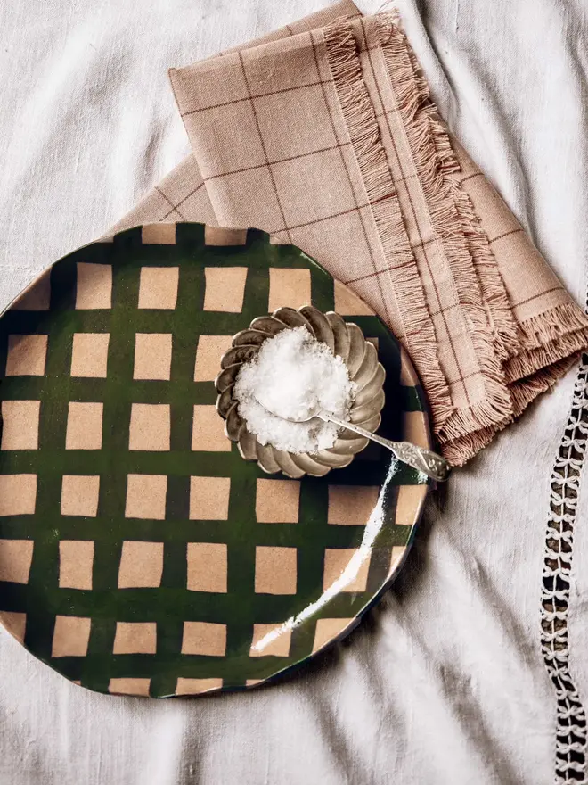 Green Gingham Serving Platter