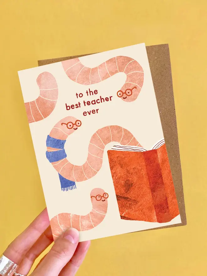 book worm illustrated best teacher ever card