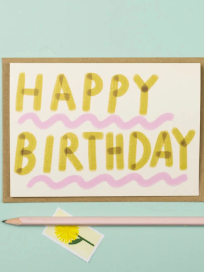 'Happy Birthday' Pink And Green Greeting Card
