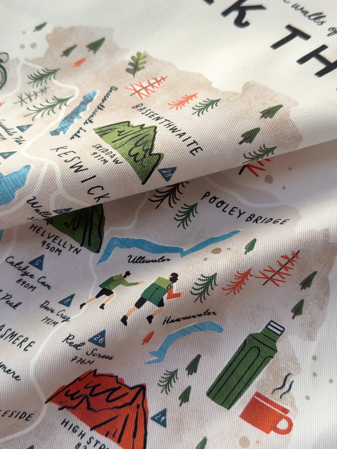 Walk the Lakes Map Tea Towel Close Up