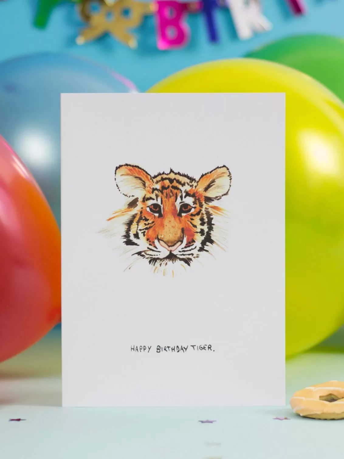 Blank Inside Liz Temperley watercolour of a tiger for a birthday card.