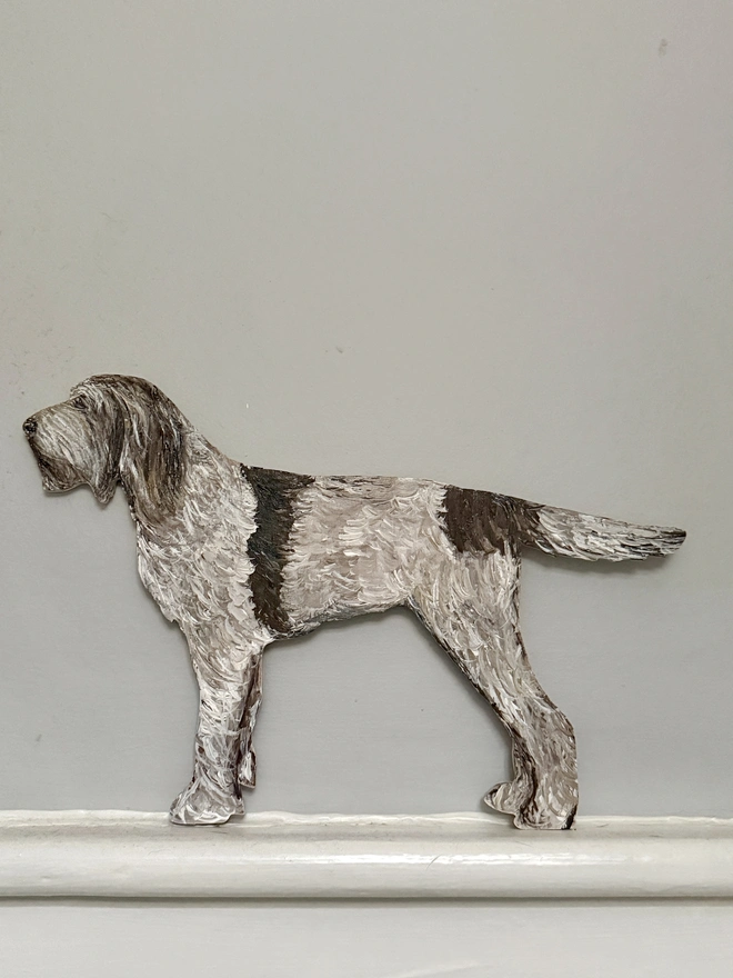 Hand- Painted Wooden Italian Spinone Dog Portrait with Full Tail 