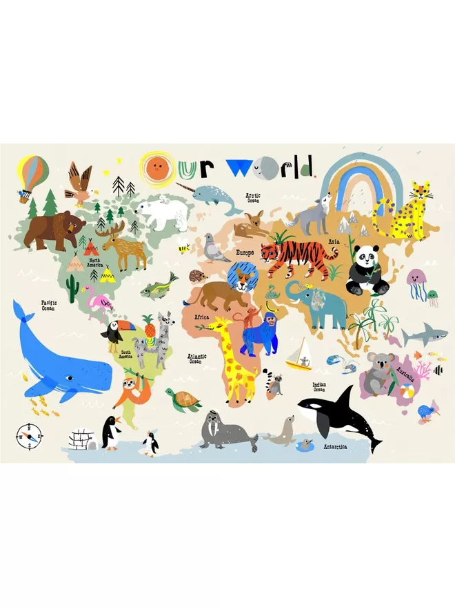 Creatures Great And Small - World Map Print