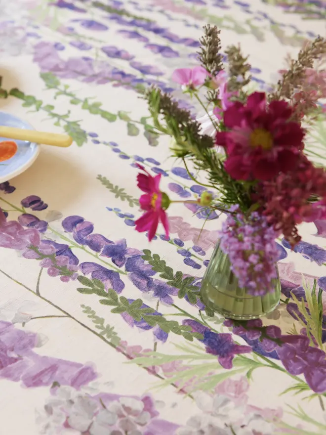 Foxglove and wild flower covered summer tablecloth