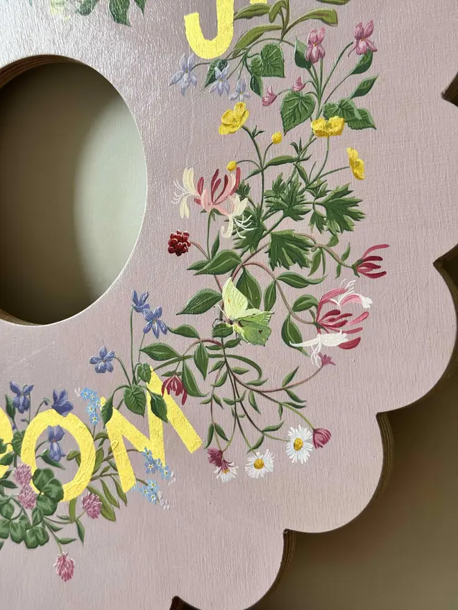 Customisable Floral Wooden Door Wreath Name Plaque