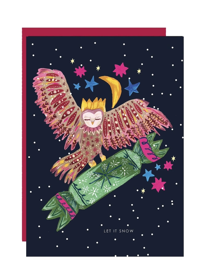 'Let it Snow', Magical Owl and Cracker Christmas Card