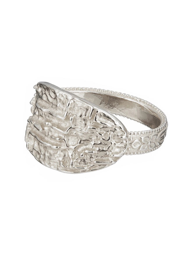 textured flower band ring silver