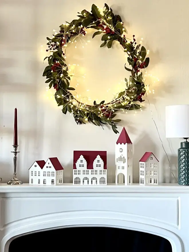 Cherry Red Paper Christmas Village Decoration