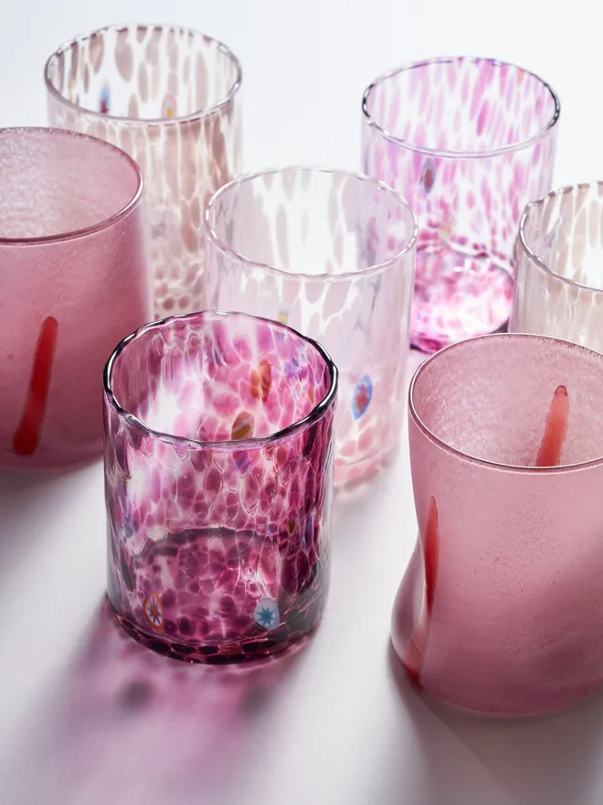pink hand-blown glass tumblers