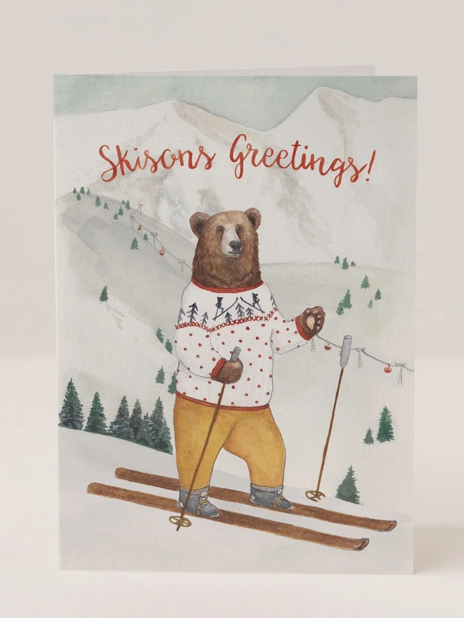 skiing bear christmas card