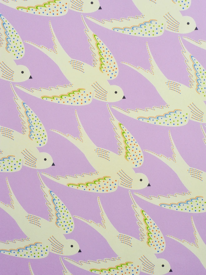 Birds in Lilac Wrapping Paper - Detail