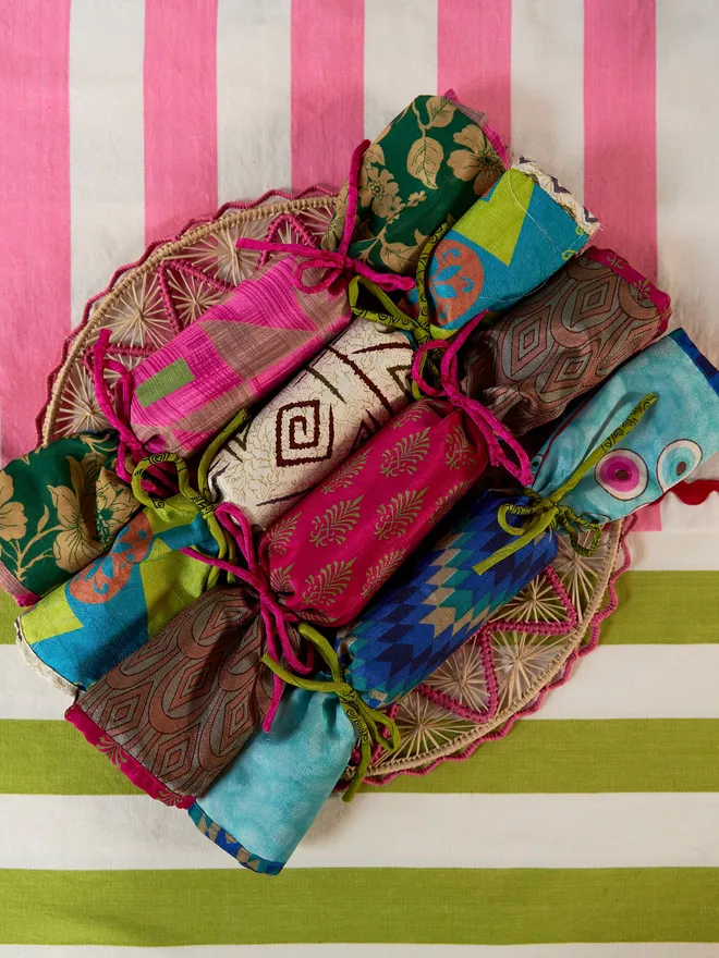 Sari wrap reusable Christmas crackers