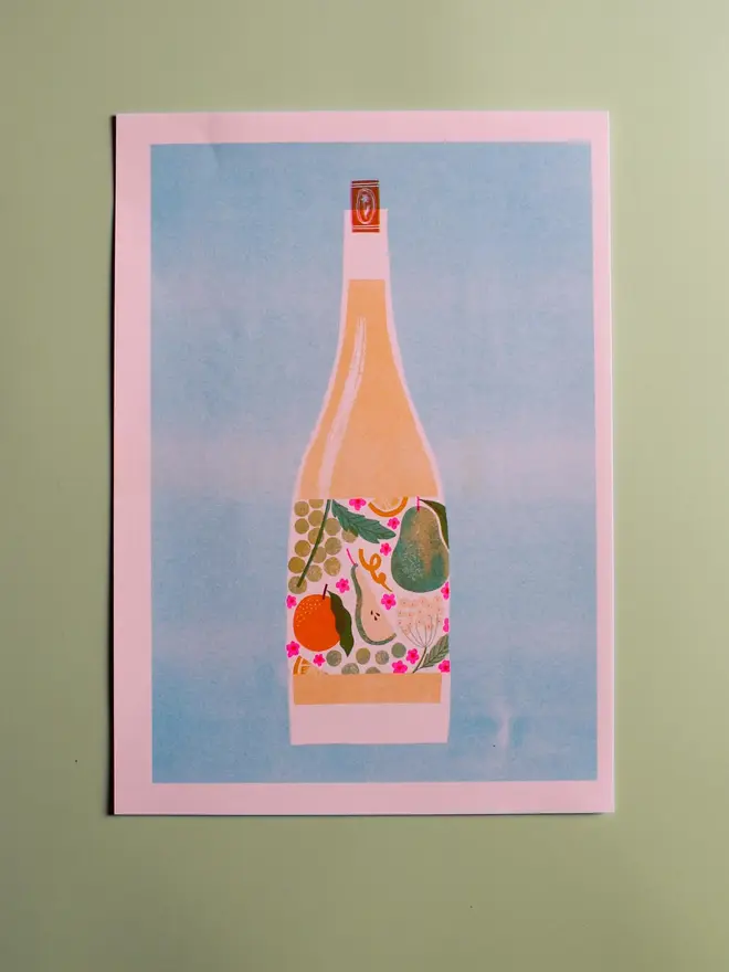 A4 White Wine Risograph Print